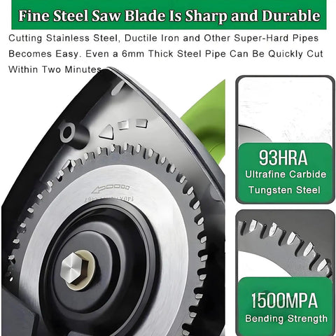 Close-up of fine steel saw blade, sharp and durable for metal cutting in Fully Automatic Electric Pipe Cutting Machine Precision Pipeline Saw Cuts 15 To 400 mm Diameter.