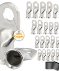 48 Piece Battery Tinned Copper Terminal Connectors Kit With Heat Shrink Tubing Includes AWG 1 0 2 0 3 0 4 0 Crimp Ring Lugs For Car Truck Marine Applications Heavy Duty Wiring Assortment - close-up of tin-copper connectors and heat shrink tubing.