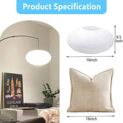 Set Of 2 16 Inch Oval Paper Lanterns Rice Paper Lamp Shades for Home Decor and Events with size specifications