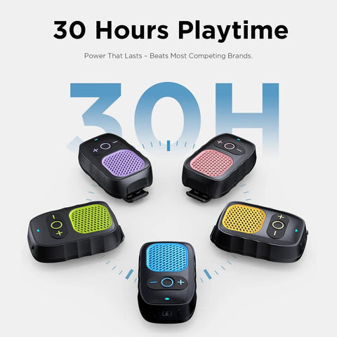 Wearable Bluetooth Speaker With All Day Battery Life And Clip On Convenience For Job Sites Water Resistant Pro Portable Speaker With Built In Mic For Hands Free Music And Calls Blue Non Magnet with various color grilles showing 30H playtime