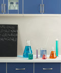 Top Shelf Borosilicate Glass Graduated Cylinders That Get The Job Done Fast In Any Lab Setup With Crisp Volume Readings For Chemistry Class And Science Fair Projects Five Ml Pack displayed on lab countertop with various liquids.