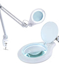 LED Bifocal Magnifying Lamp With 1,200 Lumens, Dual 2.25X And 6X Magnification, adjustable arm and clamp, shown open