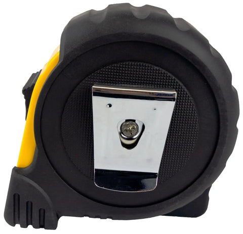 8m By 25mm Metric Gripper Tape With Nylon Coated Blade, Easy Grip Rubber Jacket, Ergonomic Compact Case, Metric Scale, Black
