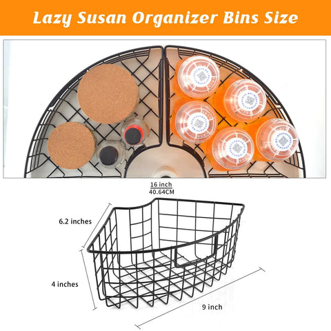 4 Pack Lazy Susan Baskets For Corner Cabinets 18 To 20 Inch with measurement details; metal quarter wedge design.
