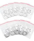 1/2-28 barrel shim kit with metal spacers for muzzle brake alignment; 44 pieces in labeled resealable bags (11 thicknesses)