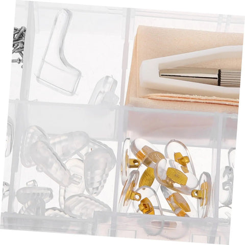 Eyeglass Repair Kit With Nose Pads, Screws, Screwdriver, Cleaning Cloth, And Versatile Eyewear Accessories for Quick DIY Fixes.
