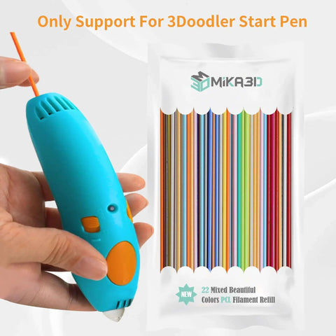 22 Color PCL Filament Refill For Start Plus 3D Pen displayed with vibrant filament pack and blue 3D pen