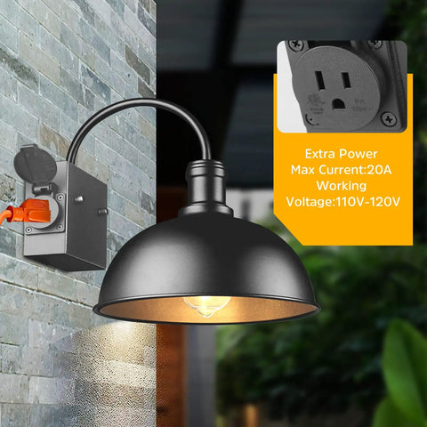 Two Pack Outdoor Wall Sconces Gooseneck Barn Light Style Vintage Matte Black Exterior Lighting Fixture With Built In UL Outlet