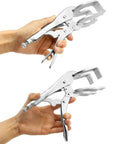 Beefy 9 Inch Locking Pliers Set For Welding And Metalwork 4 Pack Quick Lock Release Clamps With Adjustable Tension in hand