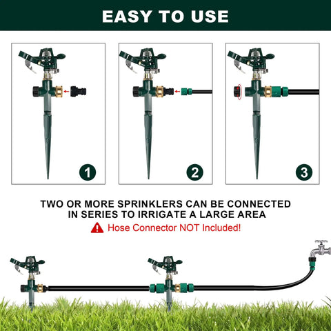 Two Pack Spike Sprinklers For Yard With Metal Base Heavy Duty Impact Sprinkler Adjustable Zinc Alloy Water Sprinkler For 360 Degree Coverage Large Area Lawn Garden Irrigation Easy Setup Pro Grade And Durable Outdoor Sprinkler System in use