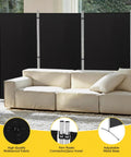 Six Foot Tall Three Panel Privacy Screen Folding Room Divider Freestanding Black Wall Partition For Home Office And Living Spaces