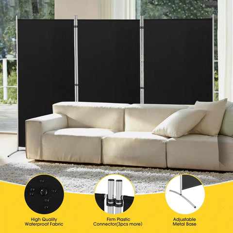 Six Foot Tall Three Panel Privacy Screen Folding Room Divider Freestanding Black Wall Partition For Home Office And Living Spaces