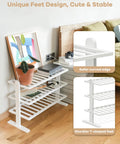 White Bamboo Shoe Rack Organizer For Closet And Entryway Free Standing Three Tier Wooden Shoe Shelf With T-shaped Feet and plant