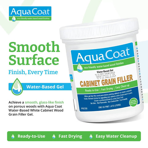 Heavy Duty Water Based White Wood Grain Filler Gel For Cabinets, 16 Oz jar, water-based gel for smooth finishes on furniture.