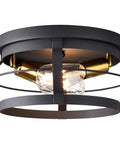 2-Light Farmhouse Flush Mount Ceiling Light In Black Finish, 11.4-Inch Rustic Industrial Fixture With Metal Cage