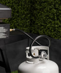 3 Foot Propane Adapter Hose With Regulator For 20 Lb Tank, Perfect For Tabletop Griddles And Gas Grills, connected to tank