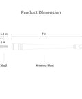 Diagram of Seven Inch Rubber Antenna Replacement dimensions for Dodge and Ford trucks with 7-inch antenna mast and stud sizes shown.