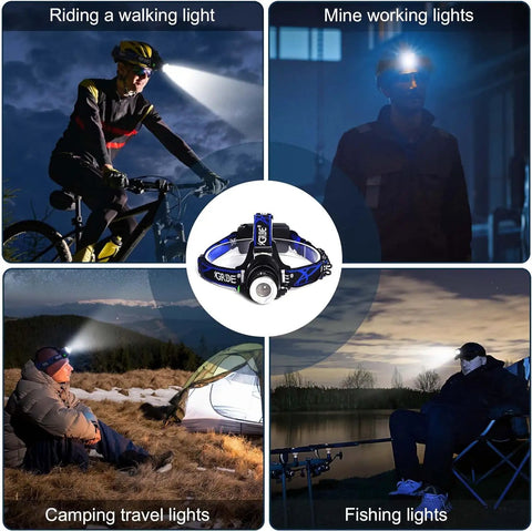 Ultra Bright 8000 Lumens Headlamp With Rechargeable Micro USB, Waterproof LED Work Light used for biking, mining, camping, fishing
