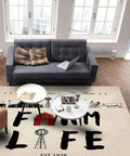 Farmhouse Living Room Rug 2.7 x 5 Feet Non Slip Machine Washable Floor Mat For Indoor Bedroom Nursery Kids Room Doormat Decor Cozy Farmhouse Vibe With Windmill Tractor Chickens Barn Theme shown in a living room setting with sofa and table.