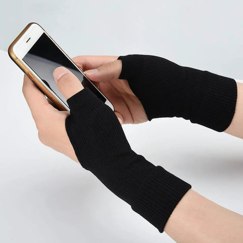 Breathable Wrist And Thumb Compression Gloves With Soft Gel Pads For Tendonitis Arthritis And Carpal Tunnel Relief For Hand And Wrist Pain All Day Comfort One Pair being worn while using a smartphone
