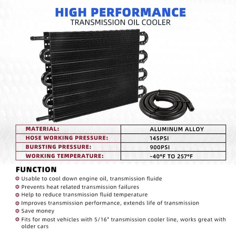 Eight Row Transmission Cooler Kit Universal 8 Pass Trans Cooler Aluminum Remote Oil Cooler with hose and specs