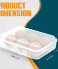 Transparent 6 Grid Plastic Egg Carrier with dimensions shown, ideal for camping and travel on the go portable food grade egg holder.