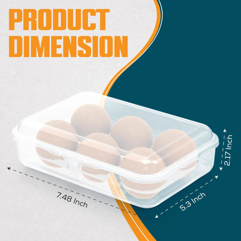 Transparent 6 Grid Plastic Egg Carrier with dimensions shown, ideal for camping and travel on the go portable food grade egg holder.