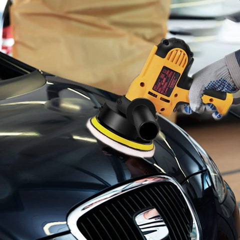 Variable Speed Buffer Polisher Kit With Removable Handle For Cars, Furniture, Floors, And Stones in use on car hood