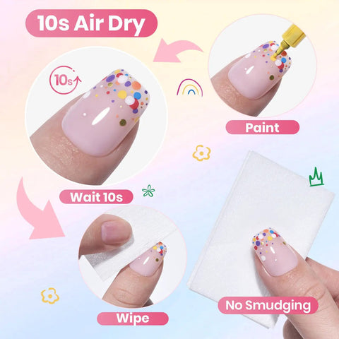 Applying 12 Color Nail Art Pens Set With 0.5mm Fine Tip For Precise Lines And Quick Air Drying Acrylic Markers on fingernail