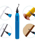 Precision Deburring Tool With 10 High Speed Steel BS1010 Blades For Effortless Edge Burr Removal On Copper Iron Aluminum And 3D Printing Plastics Including Resin Art Projects Durable Blue Handle displayed with various cutting angles.