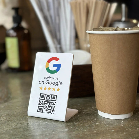 White Google Review Stand With NFC And QR Code For Any Biz 3 Pack Easy Setup In Under A Minute And Flexible Review Page Destination