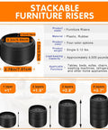 Heavy Duty Bed Risers Round Floor Lifts For Couch Sofa Desk Table And Fridge Adjustable Height thickened plastic riser dimensions 2.3in x 2.76in.