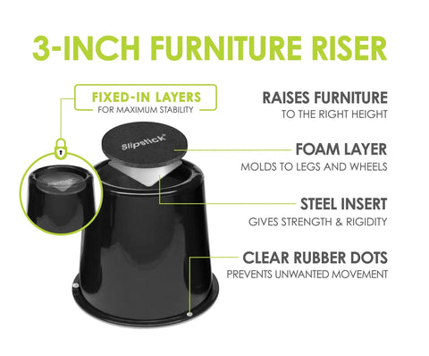 Premium 3 Inch Bed Risers With Steel Reinforced Caster Wheel Holder Top 4 Pack Lifts Up To 2640 Pounds For Beds Desks Tables And Sofas