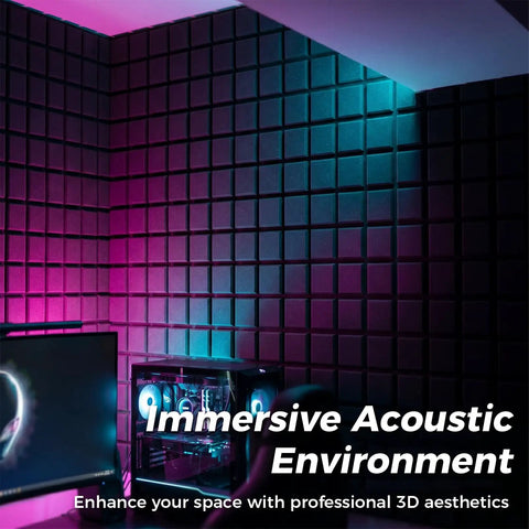 4 Pack Full Size 48X24 Acoustic Foam Panels Soundproof Wall Tiles Flame Retardant in a colorful acoustic environment.