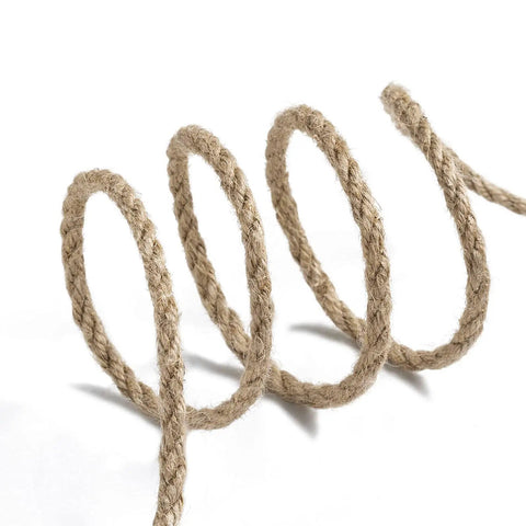 Heavy Duty 100 Feet 5mm Jute Twine Rope For DIY Arts Crafts And Gardening, Natural Hemp Fiber showing rope in coiled loops.