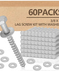 60 Pack Three Eighth Inch By Four Inch Lag Screws With Washers Hot Dip Galvanized Heavy Duty Wood Decks And Fences Kit
