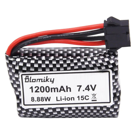 2 Pack 7.4V 1200mAh LiIon Rechargeable Battery With SM5P Plug And USB Cable For TX123 RC Boat R208 Replacement BeefedUp Power Pack