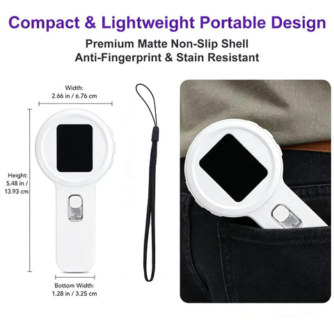 Autofocus Digital Microscope Portable Handheld Scope With 2In IPS Screen And Dual LED Lights 10-200X Zoom For Easy Coin And Jewelry Check Grab And Go For Adults And Kids With Clear Macro View, white matte shell, 5.48 in tall