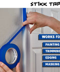 Using Three Pack Blue Painter Tape One Quarter Inch By Sixty Yards For Clean Edges Trim Ceilings Residue Free Removal on wall trim