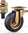 Eight Inch Badass Heavy Duty Casters Set Of Four With Solid Rubber Wheels And Precision Bearings Hella Smooth Industrial Rollers close-up of gold casters with rubber wheels