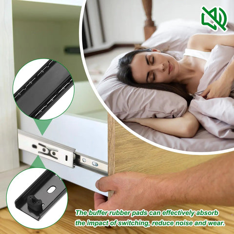 Heavy Duty Soft Close Drawer Slides For Cabinets And Kitchen Drawers, Full Extension Ball Bearing Runners Black 13.8 Inch Pair with smooth glide and noise reduction.