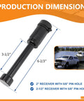 Heavy Duty Trailer Hitch Lock with 5/8 Inch Pin, 3-1/2 Inch Long next to image of truck and boat with dimensions overlay