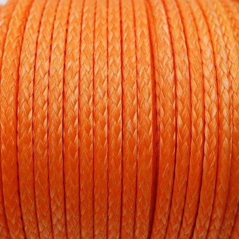 Close-up of GM Climbing Throw Line 2.2mm 180ft Orange UHMWPE Cord, 1000lb Strength for Tree Climbing, Arborist Utility Rope