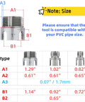 Heavy Duty Dual Function PVC Pipe Threader Kit For One Half, Three Quarter, And One Inch Pipes Internal And External Threading Tool dimensions chart