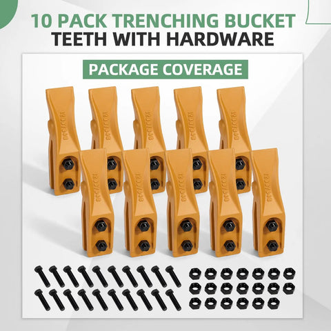 10 pack Bolt On Trenching Bucket Teeth for Skid Steers and Mini Excavators Five Eighth Inch Lip Fit with bolts and nuts