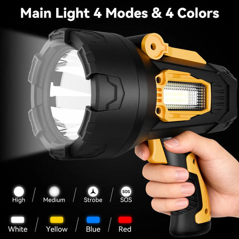 Rechargeable 2,000,000 Lumen Spotlight Flashlight With COB Light Beast Mode Bright Foldable Tripod Handheld Outdoor Searchlight