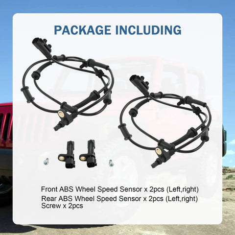 Heavy Duty Front And Rear Abs Wheel Speed Sensors For Jeep Wrangler Three Liter Engines 2007 Through 2017 four piece kit with cables.