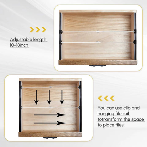 Built Tough Metal File Cabinet Rails 12 Pack Silver Adjustable Drawer Slides 10 To 18 Inch shown with adjustable clips for filing.