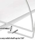 Adjustable metal detail of heavy duty white shelf divider for closet organization and linen storage, fits shelves up to 7/8 inch thick
