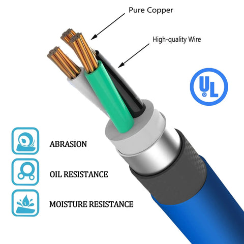 Heavy Duty Welder Extension Cord 25 Feet With 6 50 NEMA Plug For Portable Welders Copper Wires UL Approved highlighting durability features.
